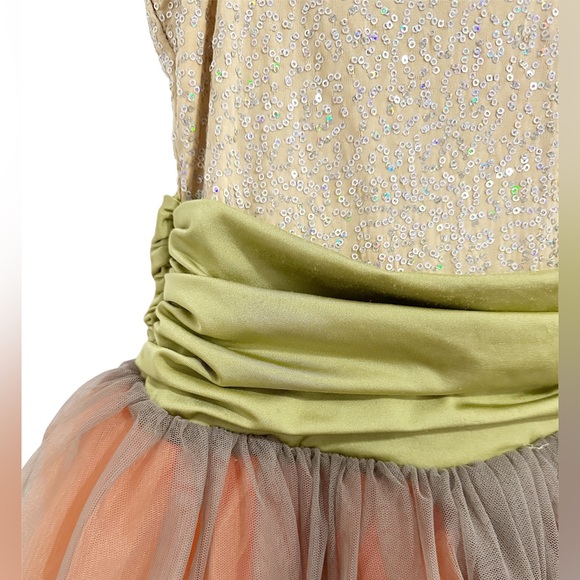 Pink, Green, Gold, Ballet/Lyrical Dance Costume, leotard with pink/grey tool. - Picture 3 of 6